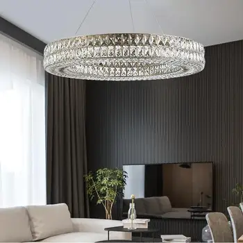 Mūsdienu luksusa kristāla lustra dzīvojamā istabā, guļamistabā, radošas personības kārta ring hotel apdare lampas