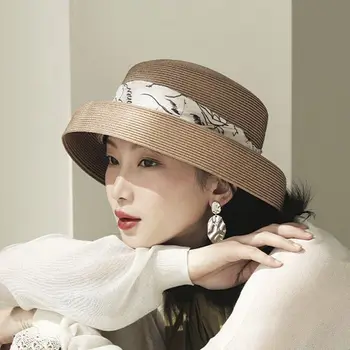 Hepburn vēja moderns, elegants abažūrs cepure vasaras ceļojumiem piejūras brīvdienas atpūtas saules aizsardzības hat visor modes salmu cepure