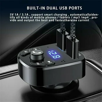 Auto Bluetooth, FM Radio Raidītājs Bezvadu Hands Free Mūzika Uztvērējs Dual USB Interfeiss Ātri Lādētāja Adapteri