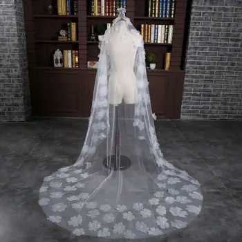 Jaunu 3D Ziedu Baltā Līgavas Plīvuri 3M Viens Slānis Ziloņkaula Kāzu Plīvurs Katedrāle Garums Bezmaksas Ķemme Pasūtījuma Piederumi