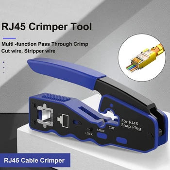 RJ45 Crimper Rīks, kas Iet Caur Gofrētu Cat8/7/6/5 Cat5e Tīkla Savienotājs Gofrētu Instruments Vadu Griezējs Ethernet Cable Stripper