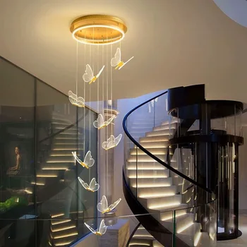 Mūsdienu Duplex Kāpnes, Akrila Lustra Rotējošo Kāpnes Tauriņš Gaismas Bēniņu Villa, viesistaba LED Lustras Pakete