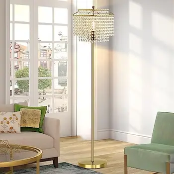 Kristāla Grīdas Lampa, Mūsdienu Stāv Lampas ar Double-Layer Abažūrs, LED Grīdas Lampa ar On/Off Kāju Slēdzis, Sudraba Apdare Tal