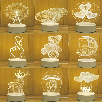 3D Galda Lampa, Akrila Darbvirsmas Nightlight Svētku Dāvanu Ziemassvētkos Mājās Dekoratīvā Galda lampa Guļamistabas Gultas Lampa настольная лампа