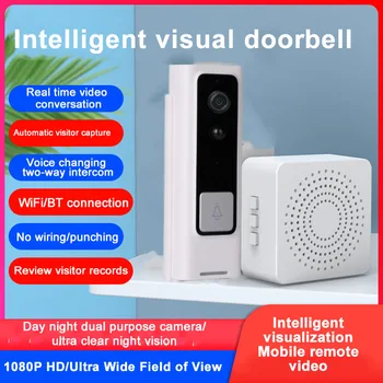 Video Durvju WiFi Āra Durvju Zvanu Ūdensizturīgs IP65 Akumulatoru, Domofons Smart Home Bezvadu Durvju Tālruņa Kameru PIR cilvēka organismā