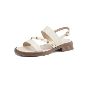 2023 Vasaras vintage modes kniežu ādas open toe sandales sieviešu biezs papēdis mīksti soled mīkstas ādas ikdienas Romiešu kurpes L1263