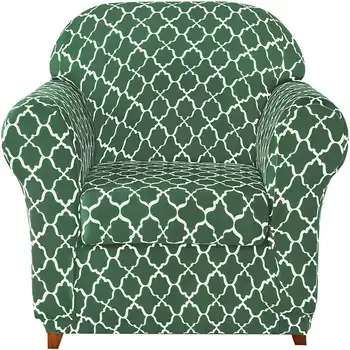 2-Gabals Elegants Ģeometriskā Krēslā Slipcover, Pelēcīgi Zaļa