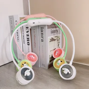 Jaunu Kawaii Sanrio Karājas Kakla Ventilators Cinnamoroll Kuromi Hello Kitty Multfilmas Karājas Kaklā Mazu Elektrisko Ventilatoru USB Uzlādes Portatīvo