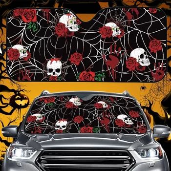 Gothic Galvaskauss/Rose/Spider Web/Cat Drukāšanas Auto Saules Ēnā Sieviešu Halloween Dekoru Automobiļu Interjera Aksesuāri Saulessargs Coche