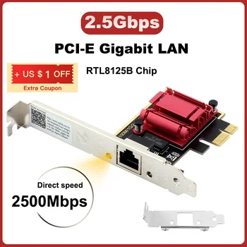 2500M PCie, Lai RJ45 Tīkla Adapteri Ethernet Vadu LAN PCI-E RTL8125B 2.5 Gigabit Tīkla Karte Win7/8/10/11 PC