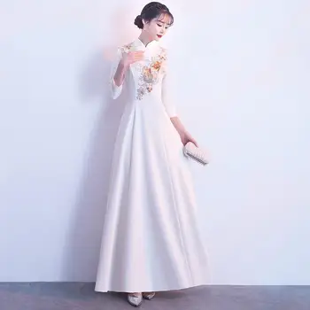 Līgavas kleitas, kāzu kleita ar garām Piedurknēm Kāzu Kleita Ķīniešu Uzlabota Cheongsam Ikgadējā Sanāksmē Retro, Banketu