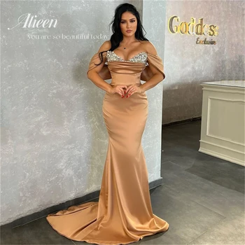 Aileen Sirēna Drēbes Šampanieti Elegants Sieviešu Kleitas, Kāzu Puse Kleita Satīna Balles Kleitas, 2023 Luksusa Kleitas Bumbu Kleita