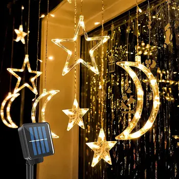Zvaigžņu un Mēness, Saules LED String Gaismas Ziemassvētku Vainags Akumulatoru, USB Lampa 3.5 M Pasaku Gaismas Mājas Āra Dārza Puse Dekori