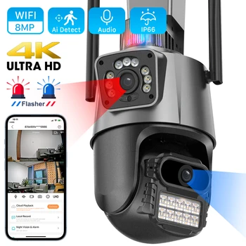 8MP 4K Wifi Kamera Dual Objektīvs Ai, Auto Izsekošana Ūdensizturīgs Drošības CCTV Video Novērošanas Kameru Policijas Gaismas Signālu IP Kameras