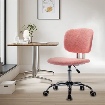 Pink Teddy Samta Grims Krēslu Armless Tualetes Galds Uzdevums Krēsls ar Riteņiem un Regulējamu Augstumu Ofisa Krēsls