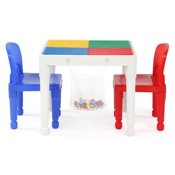Pazemīgs Apkalpes 2-in-1 Plastmasas Bērni Darbību Galds Un 2 Krēsli noteikt, Balts, Sarkans un Zils studiju galds bērniem