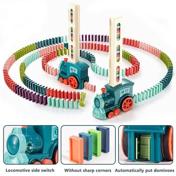Bērniem Automātiskās Ko Domino Vilcienu, Automašīnu Domino Komplekts Ķieģeļu Bloki Komplekti Spēles Izglītojošas Rotaļlietas Bērniem DIY Rotaļlietas Zēniem Dāvanu