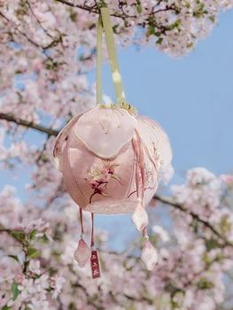 Hanfu Maza Soma, Oriģināls Dizains, Peach Blossom Maku Izšūtu Somiņu Sfērisku Laternu Soma Pavasara Hanfu Piederumi