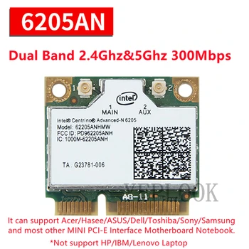 Intel Wifi Karti Advanced-N 6205 62205ANHMW 300Mbps Dual Band 2.4 G/5 ghz Mini PCI-E Wlan Tīkla Adapters Universāla Versija