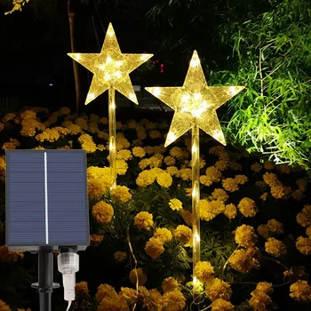 Viens, Brauc Divi Saules Enerģijas Ziemassvētku Zvaigzne Āra LED Pentagramma Garden Puse Festivāls Parka Ainavu Apdare, Zālienu Grīdas Lampa