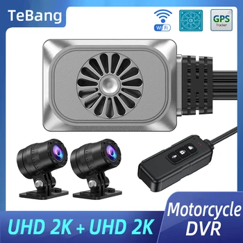 Tebang WiFi Motociklu Dash Cam Ieraksti Dual UHD 2K DVR Kamera Ūdensizturīgs WDR GPS Motociklu Kamera
