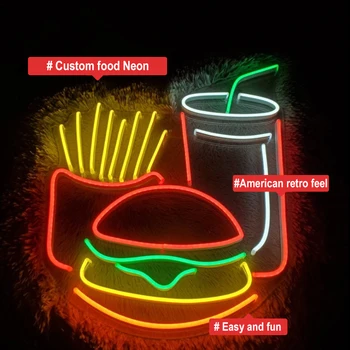 Pasūtījuma Fast Food Neona Zīme, Iekštelpu Āra Burger Hotdog Picu, Saldējumu, Kafiju, LED Reklāma, Biznesa Apzīmējumi Veikals Sienas Dekori