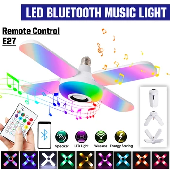 Locīšanas LED Gaismas, Ventilatoru Lāpstiņu Deformācijas Salokāms Lampas Bluetooth Mūzikas Skaļrunis, RGB Krāsu Maiņa Gaismas, ar Tālvadības Mājas Piederumi