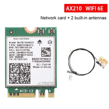 AX210NGW Bezvadu Tīkla Karte+2 iebūvētas Antenas WIFI 6E Gigabit NGFF M. 2 2.4 G/5.G/6G Tri-Band Bezvadu Tīkla Karte