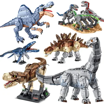 Jurassic Dinosaur Park T-REX Bloki ，Liela Izmēra Mosasaurus Collector Edition Radošo Brontozaurs Pieaugušo Zēns, Bērnu Rotaļlietas