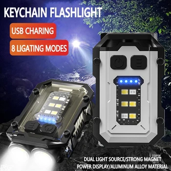Mini Portatīvo Keychain Lukturīti Tipa c Uzlādējams EDC Lāpu, ar Magnētu 8 Režīmi Spēcīgu Darba Gaismas Kempings Kabatas Laternu
