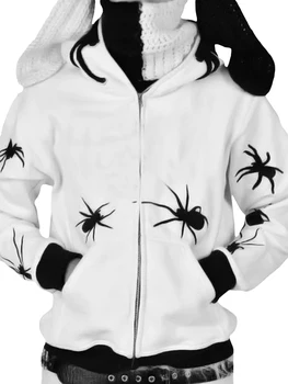 Sievietēm s Zip Up Zaudēt Hoodies Modes Spider Drukāt garām Piedurknēm Ikdienas Jaka Kritums Apģērbu Zip-Up Krekli Mētelis
