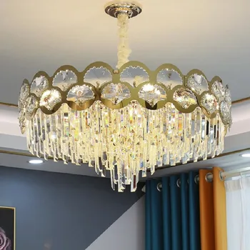 Lustra Spīdumu Dizaina luksusa kristāla lustra Ziemeļvalstu vienkārši dzīvojamā istabā, dekoratīvās lampas zelta nerūsējošā tērauda apgaismojums Gaismas