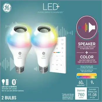 LED+ Multicolor Skaļrunis LED Spuldzes ar Bluetooth Skaļruni, A21 Sīpoli, 9 Vati, 2pk