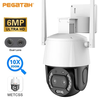 PEGATAH 6MP Video Novērošanas WiFi Kameru, 10X Optiskā Tālummaiņa, Full Color Nakts Redzamības Policijas Gaismas Signalizāciju, Drošības PTZ IP Kameras