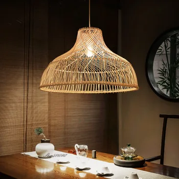 Japāņu Rotangpalmas Lustra Vintage Lauku mājas Stila Griestu Lustras Apgaismojums Led Gaismas Ēdamistaba Restorāns Apturēšana