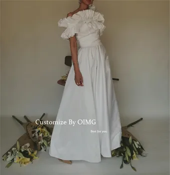 OIMG Elegants Balts Satīna vakarkleita Dubaija Saūda arābu Sievietes Formālā Puse, Balles Kleitas Drēbes de saviesīgs vakars Godu Apģērbs