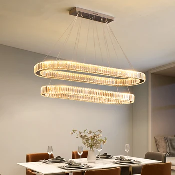 Mūsdienu Luksusa LED Kristāla Lustra Villa Restorāns Virtuves Ovāls Lustra Iekštelpu Bārs Apgaismojums Lustra