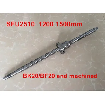 1pc SFU2510 - 1200mm 1500mm sistēmu + lodīšu uzgrieznis ar BK20 / BF20 beigām mehāniski CNC daļas