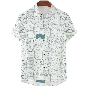 2023 Anime Multfilmu Krekls Vīriešiem 3d Drukas Dzīvnieku Kaķis Lielgabarīta Vīriešu Krekls Ikdienas Īsās Piedurknes Ikdienas Havaju Krekls Top Vasaras