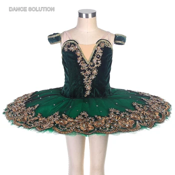 Zaļā Samta Bodice Baleta Pankūku Tutu ar Zelta Apdares Profesionālā Baleta Tērpi Meitenēm un Sievietēm Sniegumu Kleita B22099