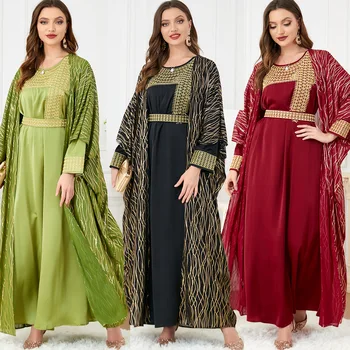 Elegants Musulmaņu Kleita Sievietēm Abaya Marokas Puse Kleita 2 Gabals, Kas Izšuvumi Kaftan Turcija Ilgi Drēbes Vestidos Dubaija Maxi Kleitas