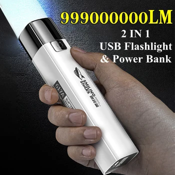 2 IN1Ultra Spilgti Taktiskās LED Lukturīti Mini Lāpu Power Bank Āra Apgaismojums 3 Režīmi ar USB Uzlādes Kabelis, Kempings Rīki