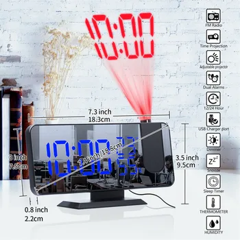 Ir 2021. Digitālās Projekcijas Modinātājs, USB, FM Radio Reostats Slēdzis Apgaismojums LED Projektors Pamosties Pulkstenis Ar Temperatūras Termometrs
